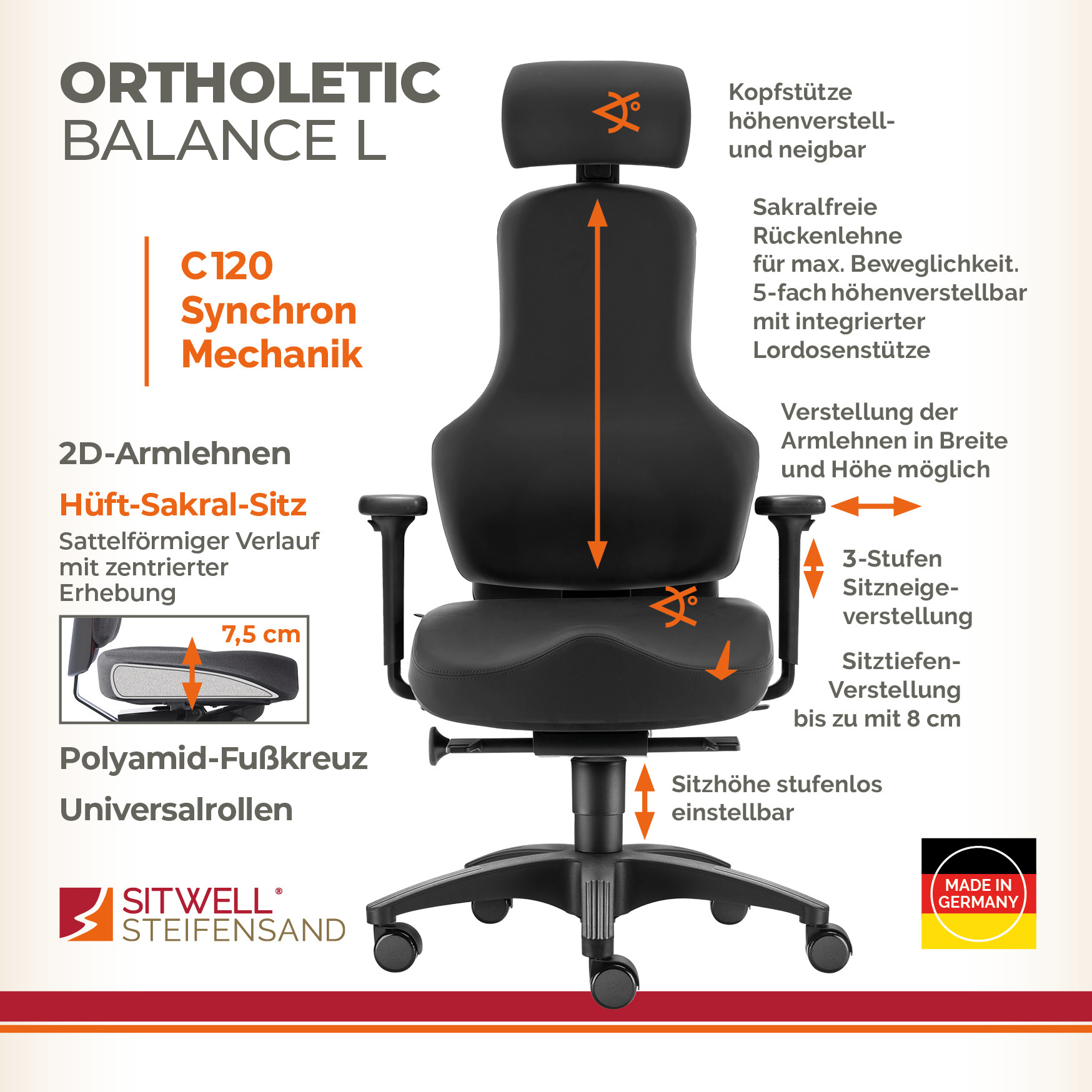 Ortholetic Balance L mit Kopfstütze - Ortho-Bürostuhl
