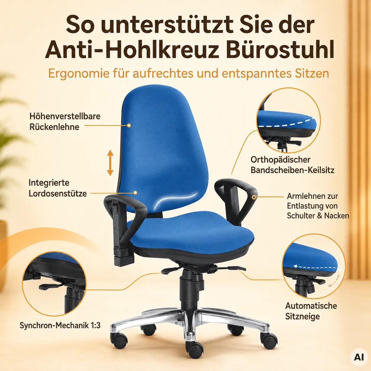 Ergonomischer Bürostuhl bei Rundrücken - Anti-Hohlkreuz