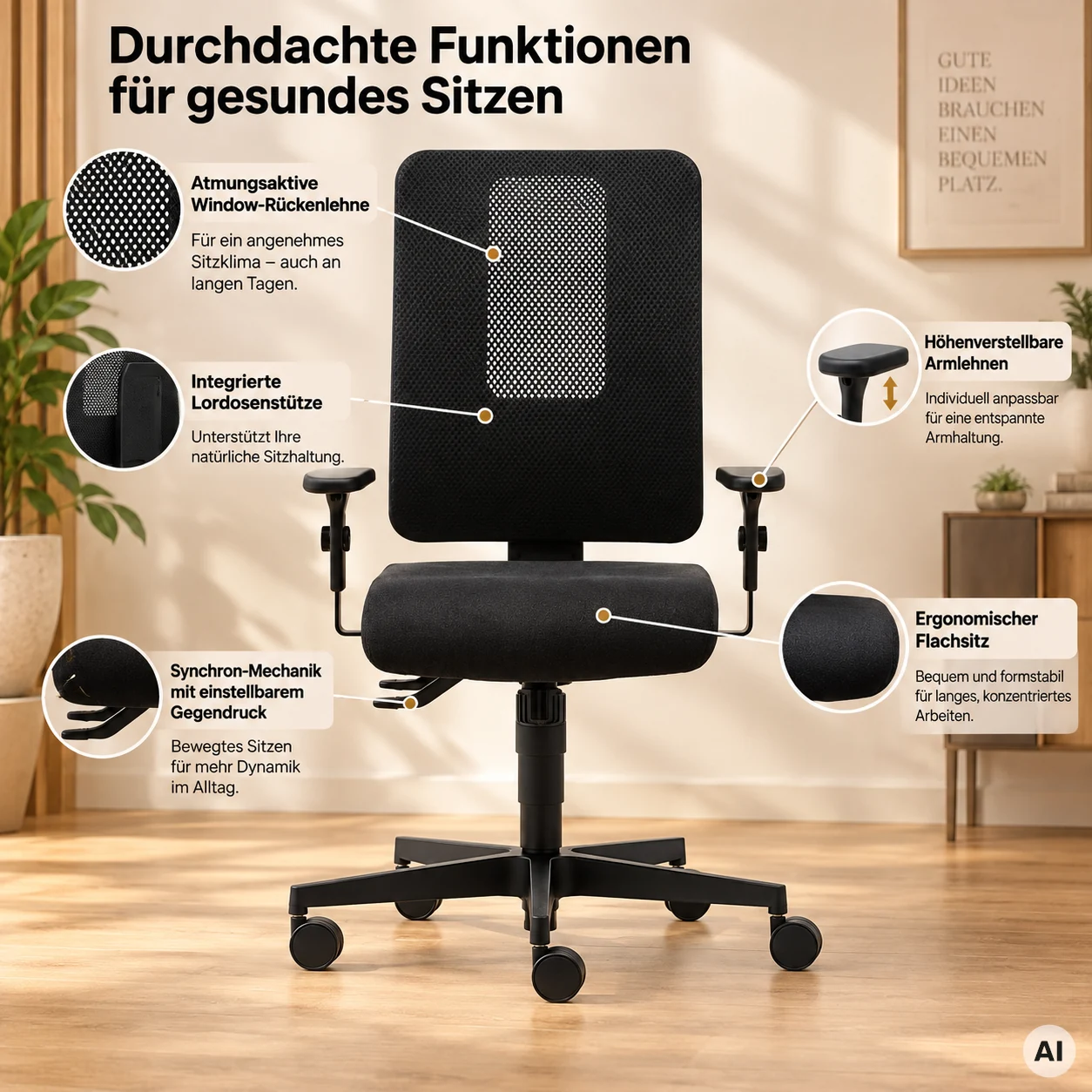 Straight Net - Ergonomischer Bürostuhl mit Netzfenster